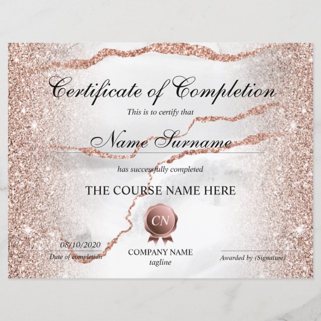 Certificate of Completion Award Course Completion (Front)