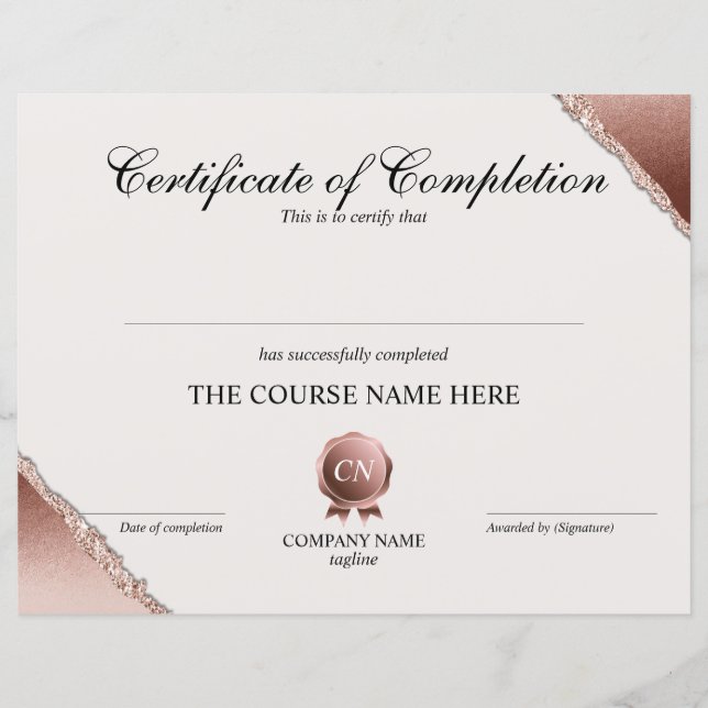 Certificate of Completion Award Course Completion (Front)