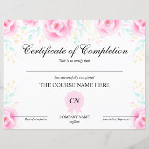 Certificate of Completion Award Course Floral