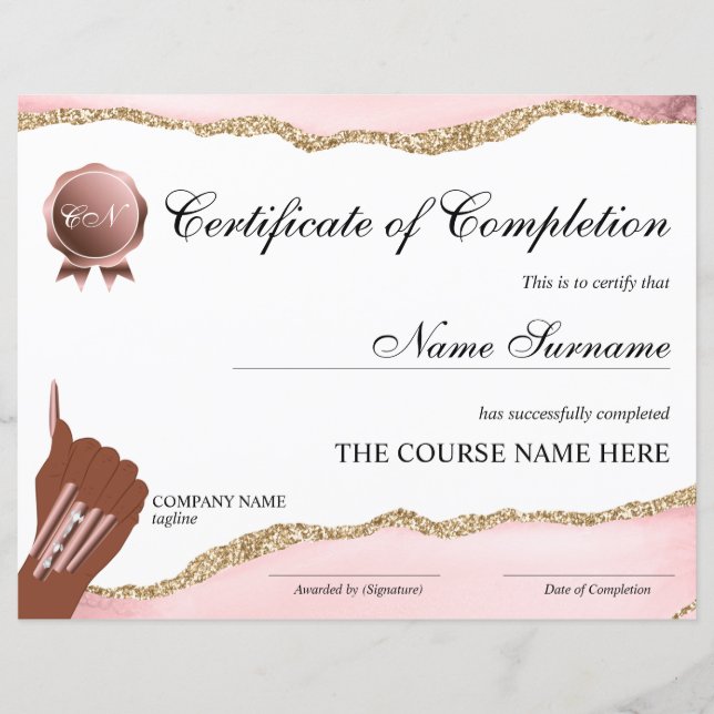 Certificate of Completion Award Course Nail Artist (Front)