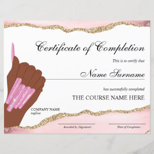 Certificate of Completion Award Course Nail Artist