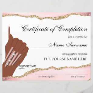 Certificate of Completion Award Course Nail Artist