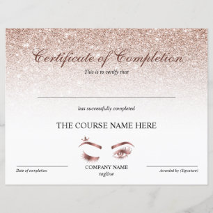 Certificate of Completion Award lashes Course