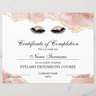 Certificate of Completion Award lashes Course
