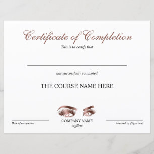 Certificate of Completion Award lashes Course