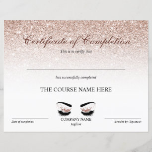 Certificate of Completion Award lashes Course