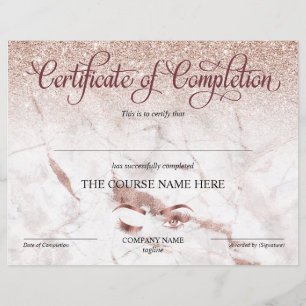 Certificate of Completion Award lashes Course