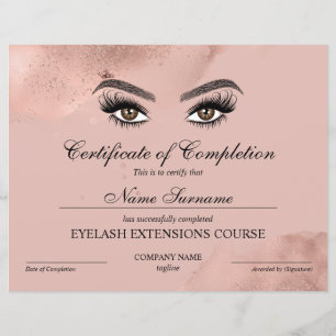 Certificate of Completion Award lashes Course