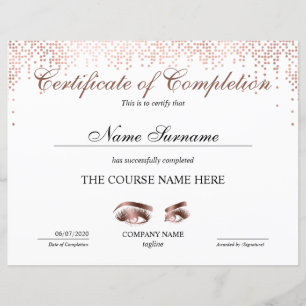 Certificate of Completion Award lashes Course