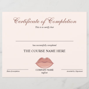 Certificate of Completion Award lashes Course lips