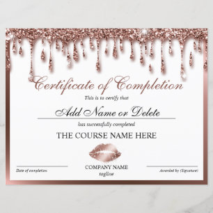 Certificate of Completion Award lashes Course lips