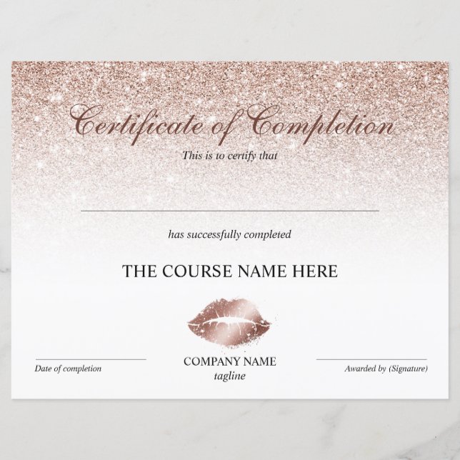 Certificate of Completion Award lips make up (Front)