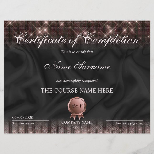 Certificate of Completion Award Makeup lash Course (Front)