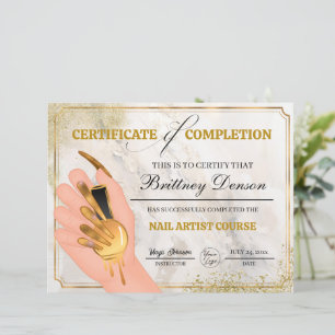 Certificate of Completion Award Nail Technician