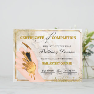 Certificate of Completion Award Nail Technician