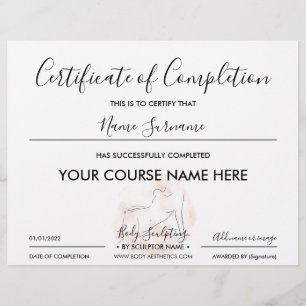 certificate of completion Beauty Body Aesthetic