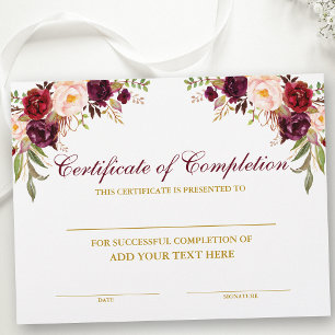 Certificate of Completion Burgundy Floral Gold
