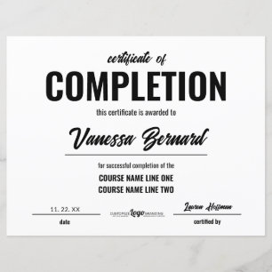 Certificate Of Completion Course Award Bold Script