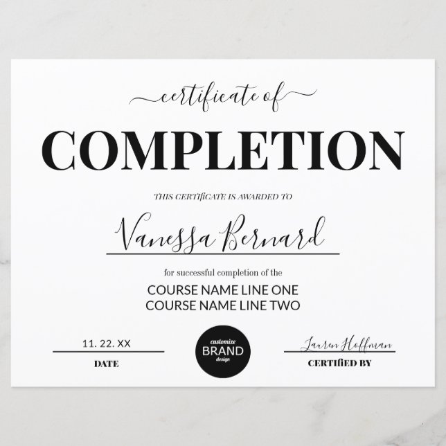 Certificate Of Completion Course Award With Logo (Front)