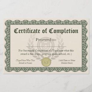 Certificate of Completion, Customisable