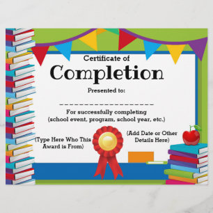 Certificate of Completion Customisable Kids 8.5x11