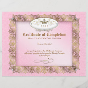 Certificate of Completion Diploma Beauty Pink
