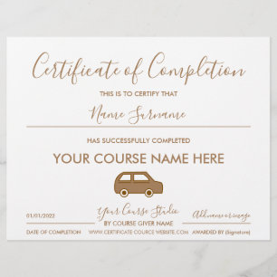 certificate of completion driving car