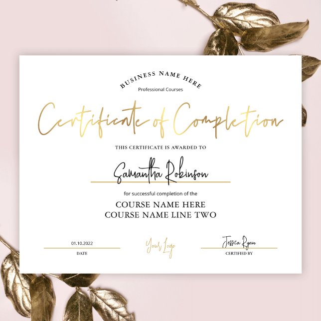 Certificate of Completion Faux Gold Beauty Award (Creator Uploaded)
