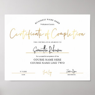 Certificate of Completion Faux Gold Downloadable Poster
