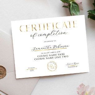 Certificate of Completion Gold Logo Course Award