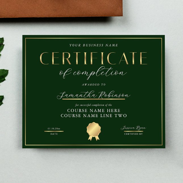 Certificate of Completion Green & Gold Badge Award (Creator Uploaded)