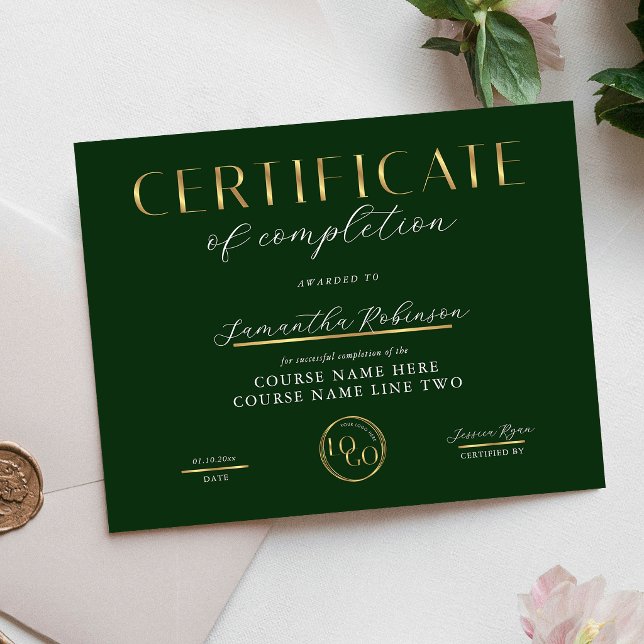 Certificate of Completion Green & Gold Logo Award (Creator Uploaded)