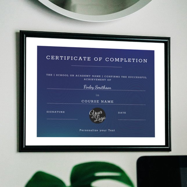 Certificate of Completion Modern Navy Moiré Effect (Creator Uploaded)
