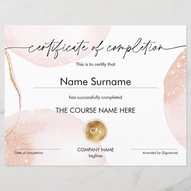 Certificate of Completion Participation Diploma (Front)