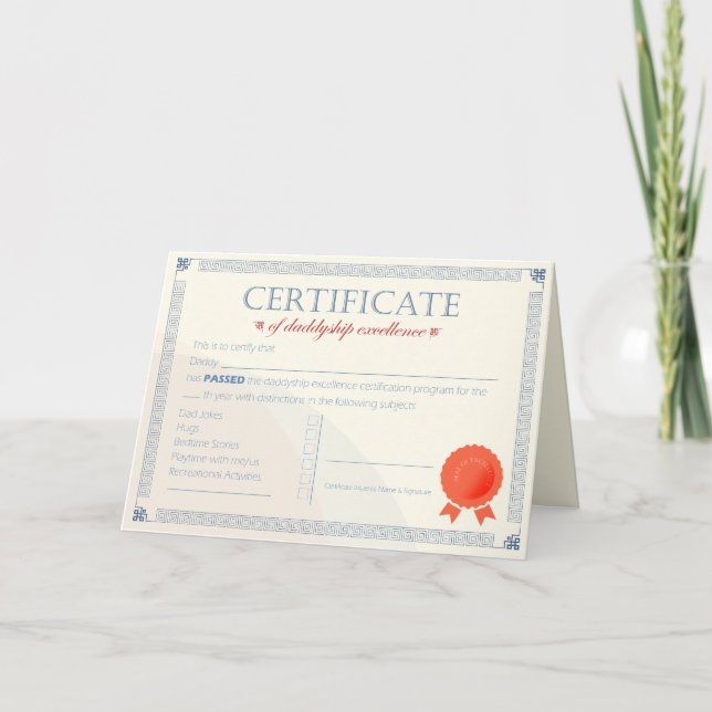 Certificate of Daddyship Excellence: Teen-Approved Thank You Card (Front)