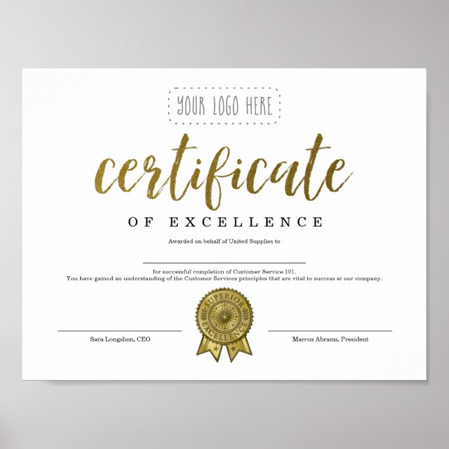 Certificate of Excellence Appreciation Recognition Poster (Front)