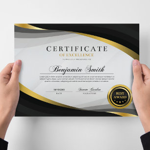 Certificate of Excellence Black & Gold Award