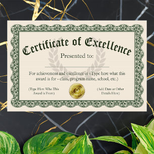 Certificate of Excellence, Customisable Award