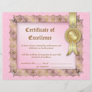 Certificate of Excellence Diploma Gold Pink Crown