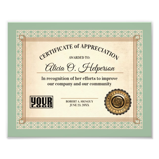 certificate of excellence employee recognition photo print (Front)