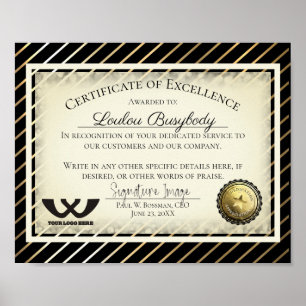 Certificate of excellence employee volunteer award poster