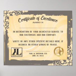 Certificate of excellence employee volunteer poster