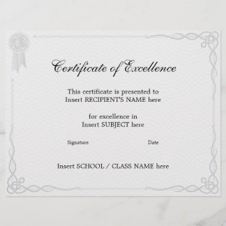 CERTIFICATE OF EXCELLENCE FLYER
