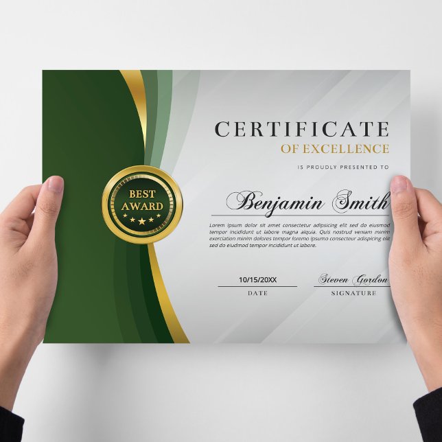 Certificate of Excellence Green & Gold Award (Creator Uploaded)