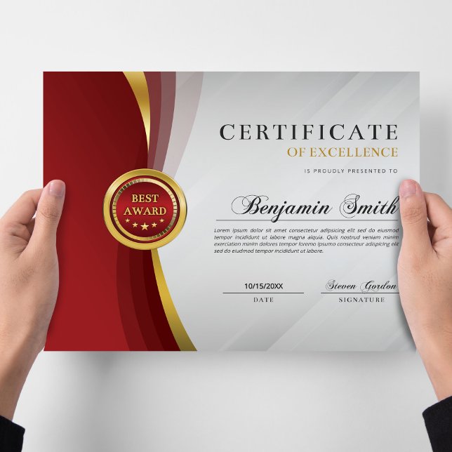 Certificate of Excellence Red & Gold Award (Creator Uploaded)