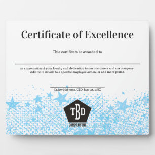 certificate of excellence staff employee award plaque