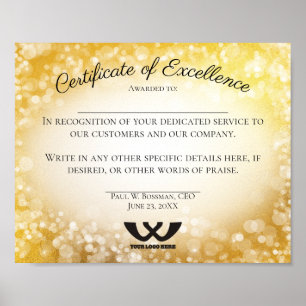 Certificate of excellence staff employee award pos poster