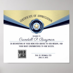 Certificate of excellence staff employee award poster