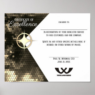 Certificate of excellence staff employee award poster