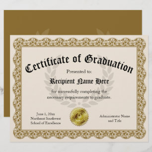 Certificate of Graduation Gold Customisable 8.5x11